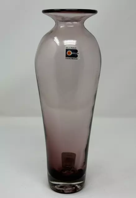 Vintage BLENKO 8310S Orchid Pink 10" Art Glass Vase Original Label & Tag