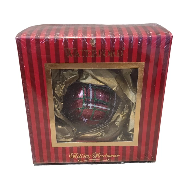 NEW SEALED Waterford Holiday Heirlooms Plaid Glitter Ball Ornament 154572 Red