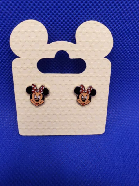 Authentic Disney Parks Minnie Mouse Head with Red and White Bow Stud Earrings