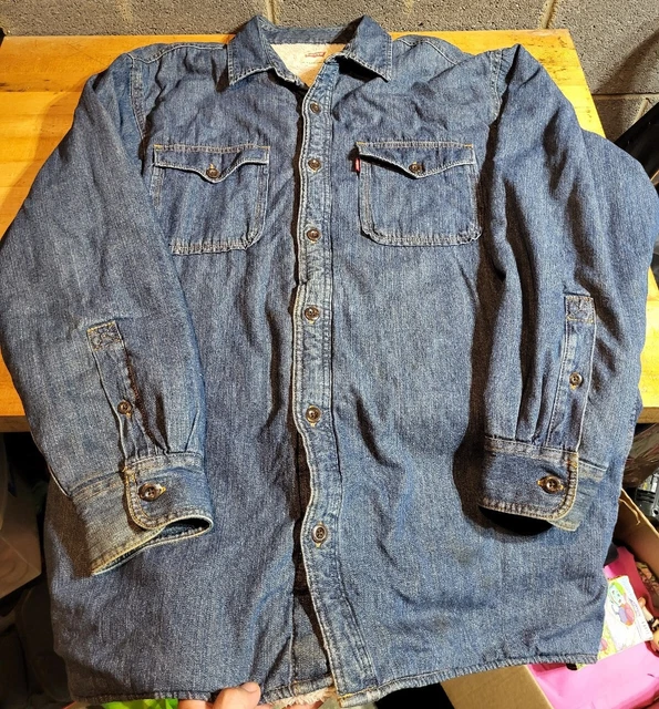 Levis Sherpa Fleeced Lined Blue Denim Utility Button Up Jacket Mens Size L... Levis Sherpa Fleeced Lined Blue Denim Utility Button Up Jacket Mens Size L...