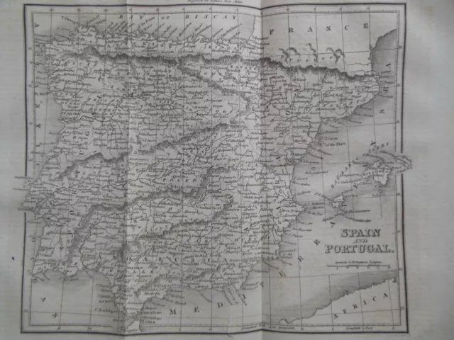 Georgian Map (1822) of Spain and Portugal, Spanish, Portuguese, Mallorca, Europe