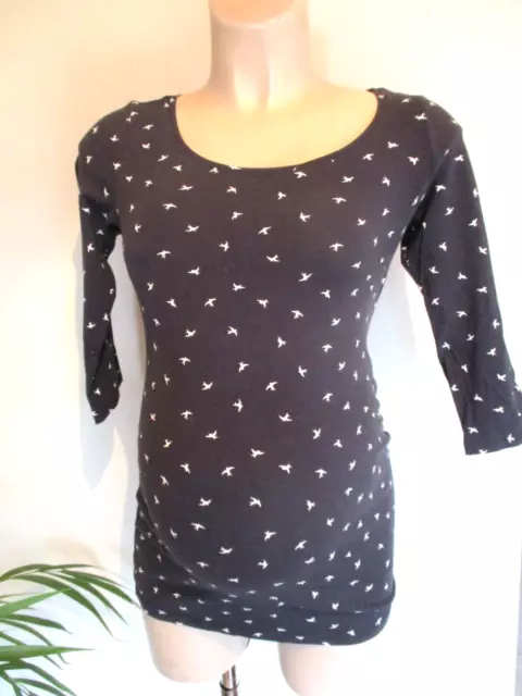 H&M Mama Maternity Classic Navy Bird Print 3/4 Sleeve T-Shirt Top Size S 8-10