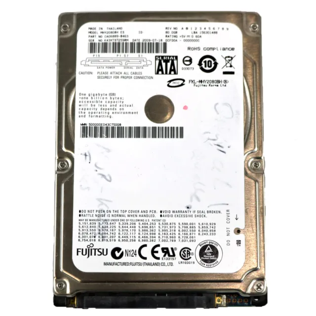 Fujitsu 80GB MHY2080BH 5400rpm 2,5 " SATA 8MB Disco Rigido Notebook CA06889-B463