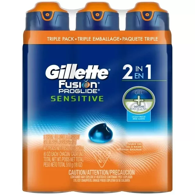 3-Pack Gillette Fusion Ocean Breeze Shave Gel ProGlide Sensitive Shaving Gel 6oz