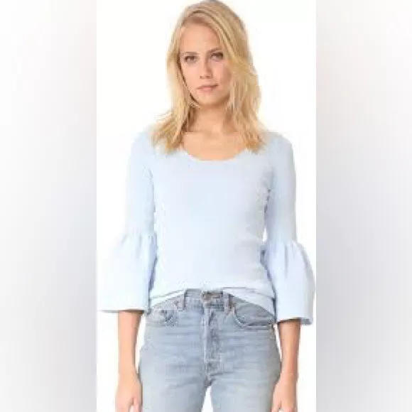 NWT Elizabeth and James Willetta ribbed knit top powder blue bell sleeves Size S