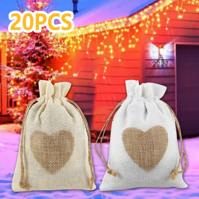 20pcs Drawstring Storage Bags Bulk Linen Calico Bags Tote Gift Wrapping .c