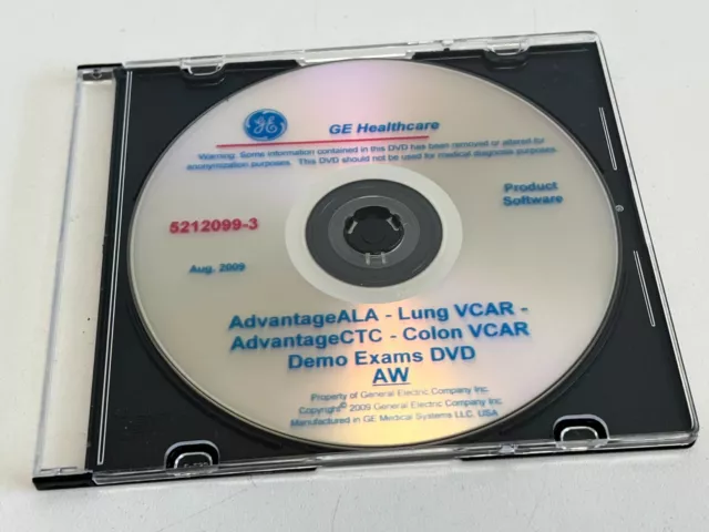 Shelf5:  GE 5212099-3 Advantage Lung/Colon  AW Demo Exams Product Software DVD