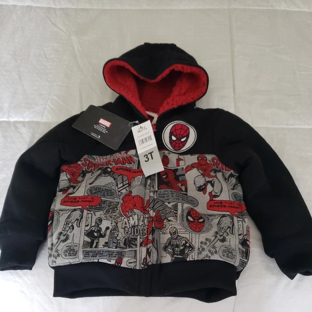 NWT Boys Marvel Spiderman Zip Up Hoodie Jacket Size 3T  fleece lining warm
