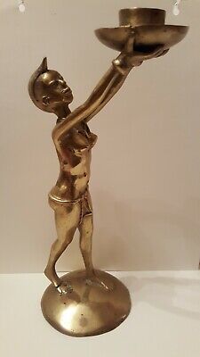 Antique Vintage Brass Bronze Candlestic African Woman Figurine/ Figure/ Statue