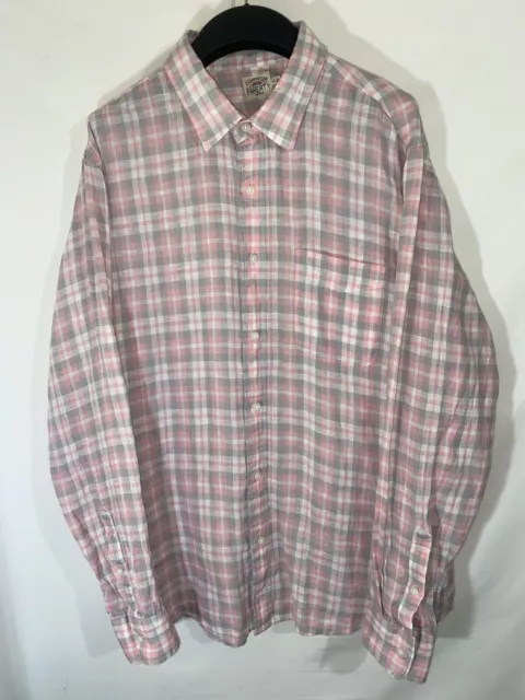 Faherty Shirt Mens XL Pink Salmon Plaid Linen Button Up Thin Long Sleeve Beach