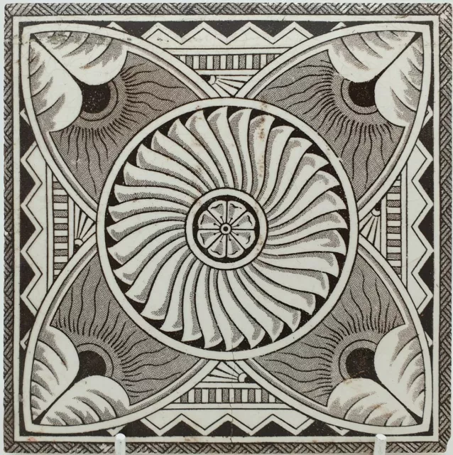 Antique Aesthetic Transfer Printed Tile Peacock Feathers Design C.1885
