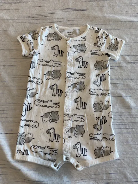 Carters One Piece Bodysuit Baby Size 18 Months White Short Sleeve Elephants