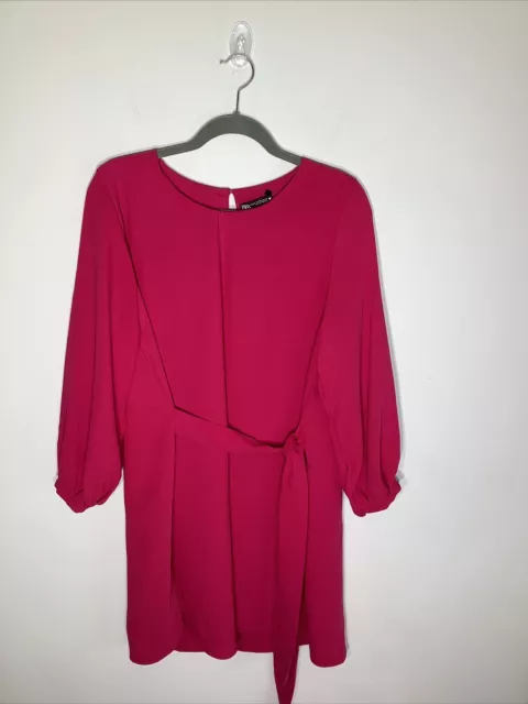 Zara Womens Long Sleeve Pink Fuschia Dress With Tie Belt Size XXL
