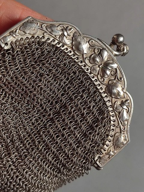 Bourse Aumônière Ancienne En Argent - Double Compartiment, Maille Argentée, Vermeil ?, Occasion