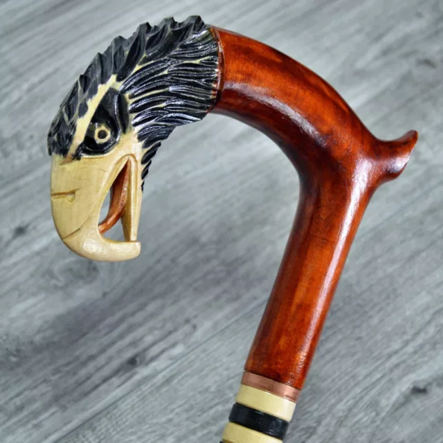 Cane Walking Stick Wooden carved Handmade - Eagle /  UK