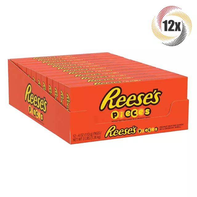 Full Box 12x Packs Reese's Pieces Peanut Butter Theater Candy 4oz Fast Shipping