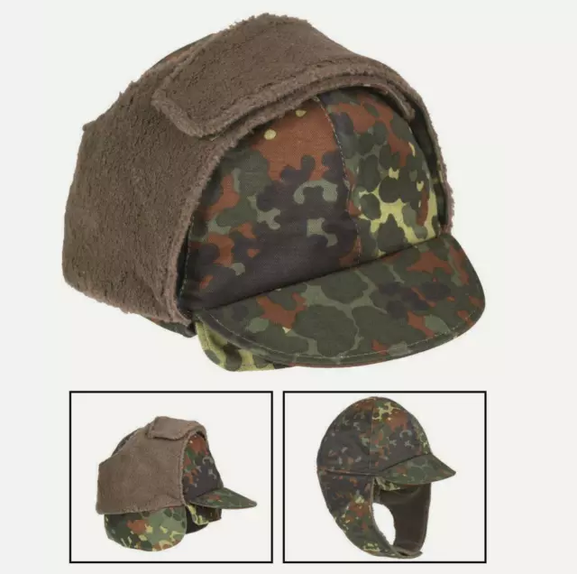 Original German Army Surplus Flecktarn Camouflaged Cap with Neck Cover - Size 59
