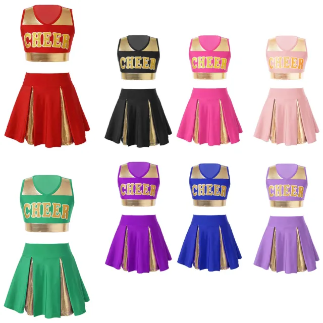 iEFiEL Mädchen Cheer Leader Kostüm Kinder Cheerleading Uniform Crop Top Rock Set