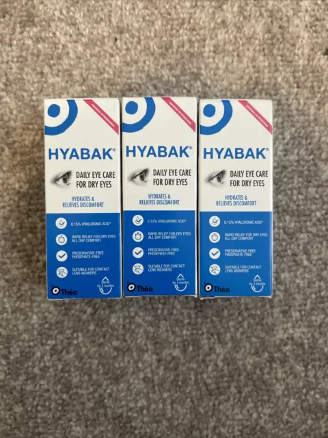 3 x Hyabak 10ml Eye Drops Hypotonic For Dry Eyes Exp 2025