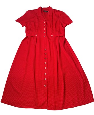 Vintage Womens Sag Harbor Red White Polka Dot Button Front Short Sleeve Dress 18