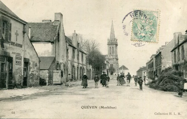 Carte QUEVEN Une rue à identifier Villageois Empilage de fagots A la Croix Verte