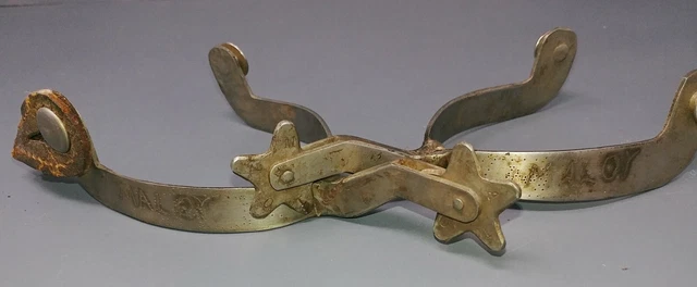 Pair of 5 Point Rovel Gooseneck Cowboy Spur Handmade Makers Engraving "MALOY" 2