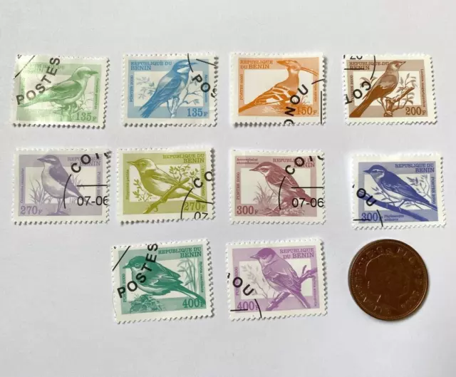 Vintage 2000 Benin Birds XXII - XXXIII Set of 10 Multi Colour Postage Stamps