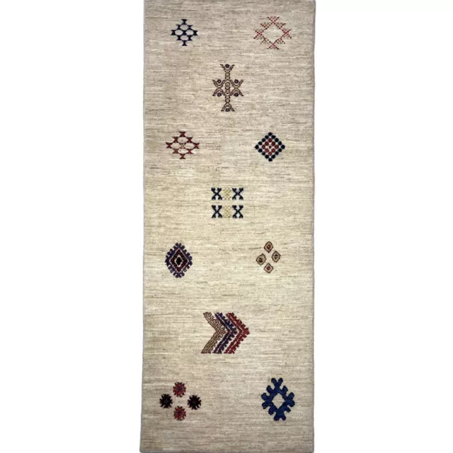 Handmade (2'2'' x 5'11'') Ivory Southwestern Gabbeh Wool Runner Rug