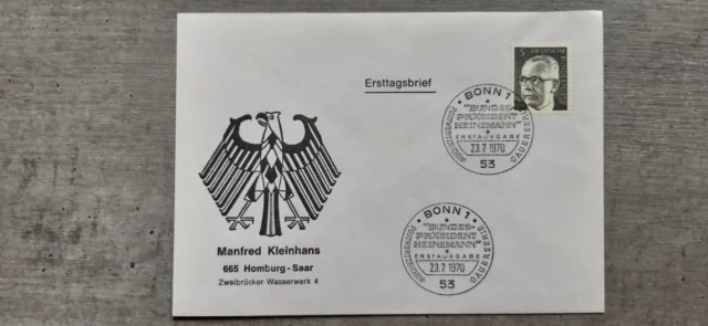 Ersttagsbrief: "Bundespräsident Heinemann", Ausgabe 23.07.1970