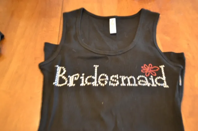 Black tank top Small Bridesmaid in rhinestones with flower detail