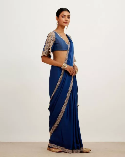 INDIAN DESIGNER GEORGETTE Silk Saree With Lucknowi Thread Chikankari Work  $42.99 - PicClick