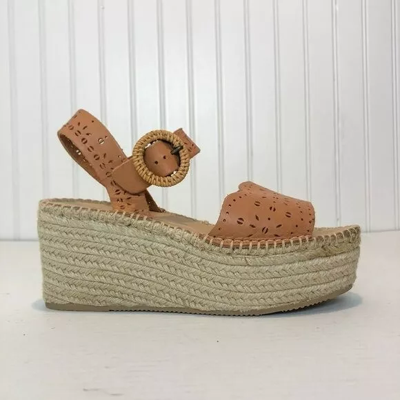 Soludos for Anthropologie Leather Cutout Bohemian Espadrille Wedges Women's 7