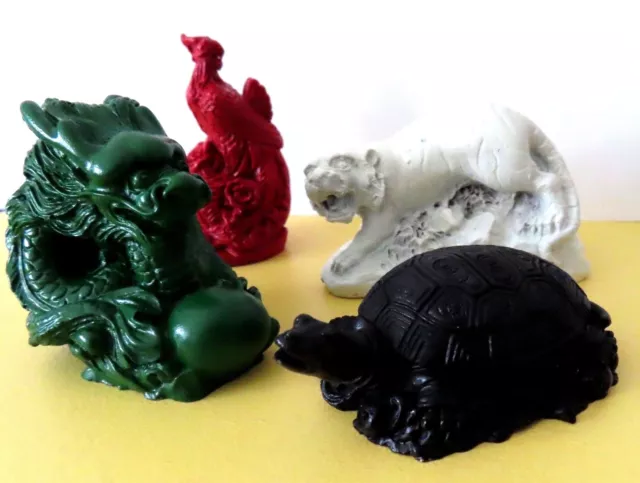 4 Stück Feng Shui Glücksbringer Drache Fenix Tiger Schildkröte Echte Feng Shui