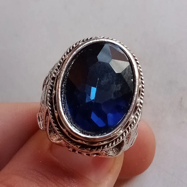 Ancient Solid Silver Antique Rare Ring Viking With Blue Stone Amazing Artifact