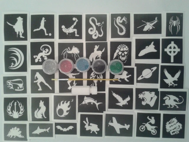 Lot De 50 Pochoirs Mini Tatouages Paillettes Mixtes - Neuf Sous Blister - Royaume-Uni