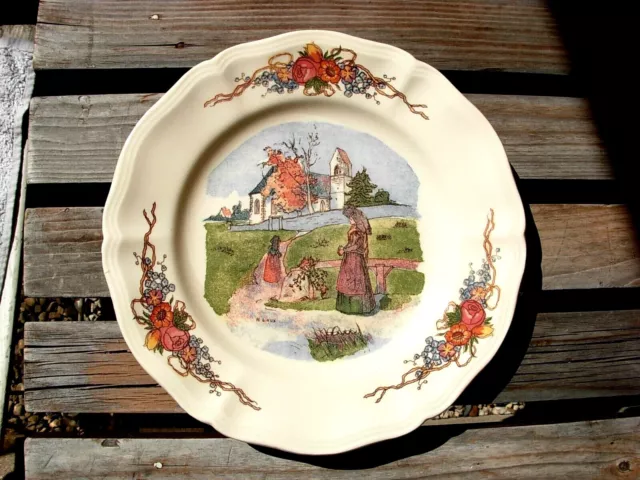 BELLE ASSIETTE PLATE  ANCIENNE D OBERNAI SARREGUEMINES FRANCE décor ALSACIEN,,,