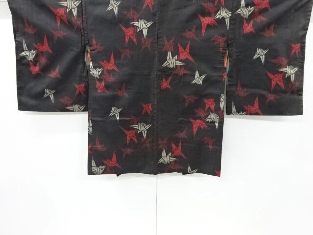 82979# Japanese Kimono / Antique Haori / Woven Origami Crane