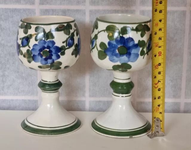 Folk Art Pottery Floral Ceramic Goblets Vintage 2