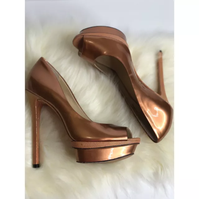 Brian Atwood Women's Size 7 Platform Rose Gold Metallic Heels Pumps Pink Bronze