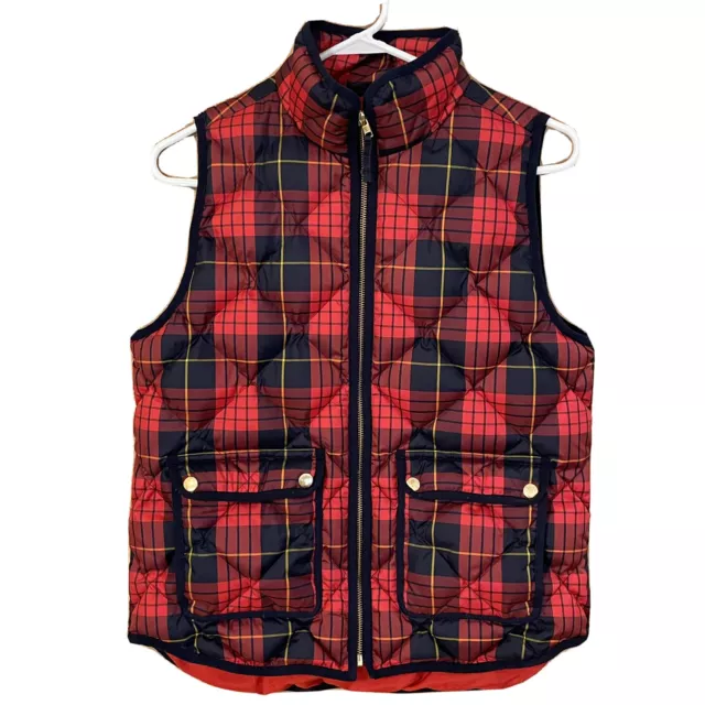 J Crew Excursion Puffer Down Vest Tartan Buffalo Plaid Red Navy F8419 Pockets