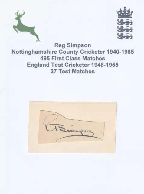 REG SIMPSON NOTTINGHAMSHIRE COUNTY CRICKETER ENGLAND autograph signed card