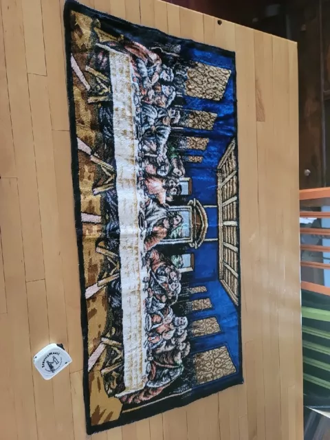 Vintage Last Supper Tapestry 38x19, Velvet Wall Hanging/Throw Rug -Tag - Italy
