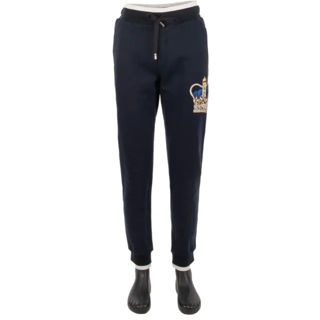 DOLCE & GABBANA Cotton Track Jogging Pants Embroidery Crown Logo Blue 52 L 11290