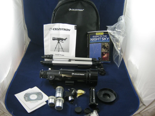 Telescopio de viaje Celestron 70 con accesorios y mochila
