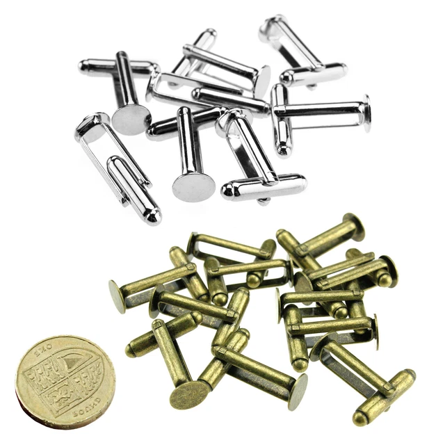 Gemelos redondos en blanco de plata/bronce 8 mm eslabones de puño espalda hallazgos artesanías