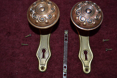 1 Set Of Brass Knobs  And Face Plates Vintage Antique #48