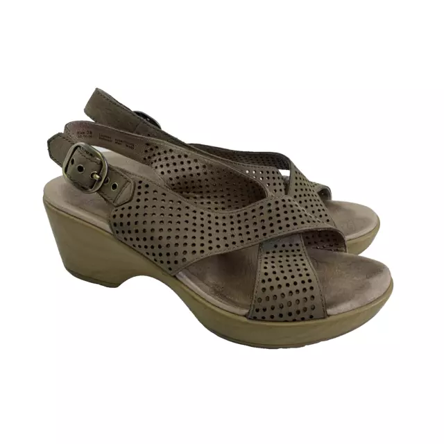 Dansko Jacinda Sandal Taupe Perforated Leather Slingback Buckle Womens 38 US 7.5