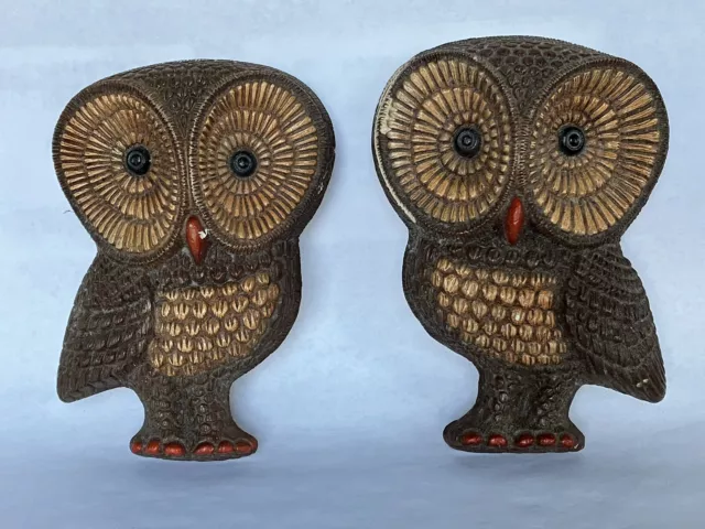 Vintage MCM 70s Big Eye Owl Decor Wall Hanging Set of 2 Foam Plastic