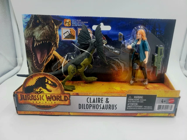 Jurassic World Dominion Claire and Dilophosaurus Man and Dino with 2 Action Figures and Accessories, Toy Gift Set and Collectible