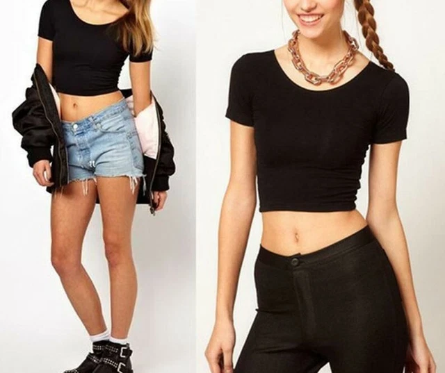 Maniche Corte Donna T-Shirt Ritagliata Top Attillato Canotta